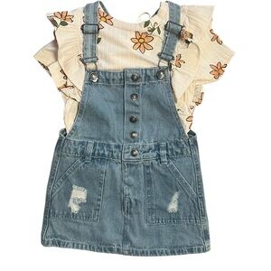 Jessica Blue floral Denim Kids Overalls 3T
